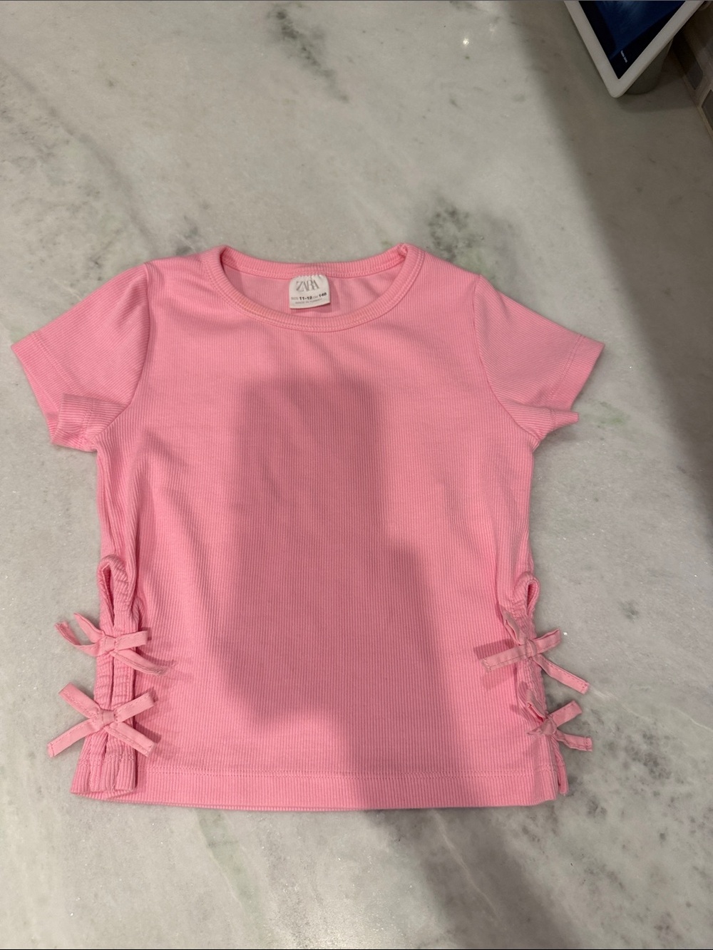 Zara Kids Light Pink Short Sleeve Tee with Side Bow Accents